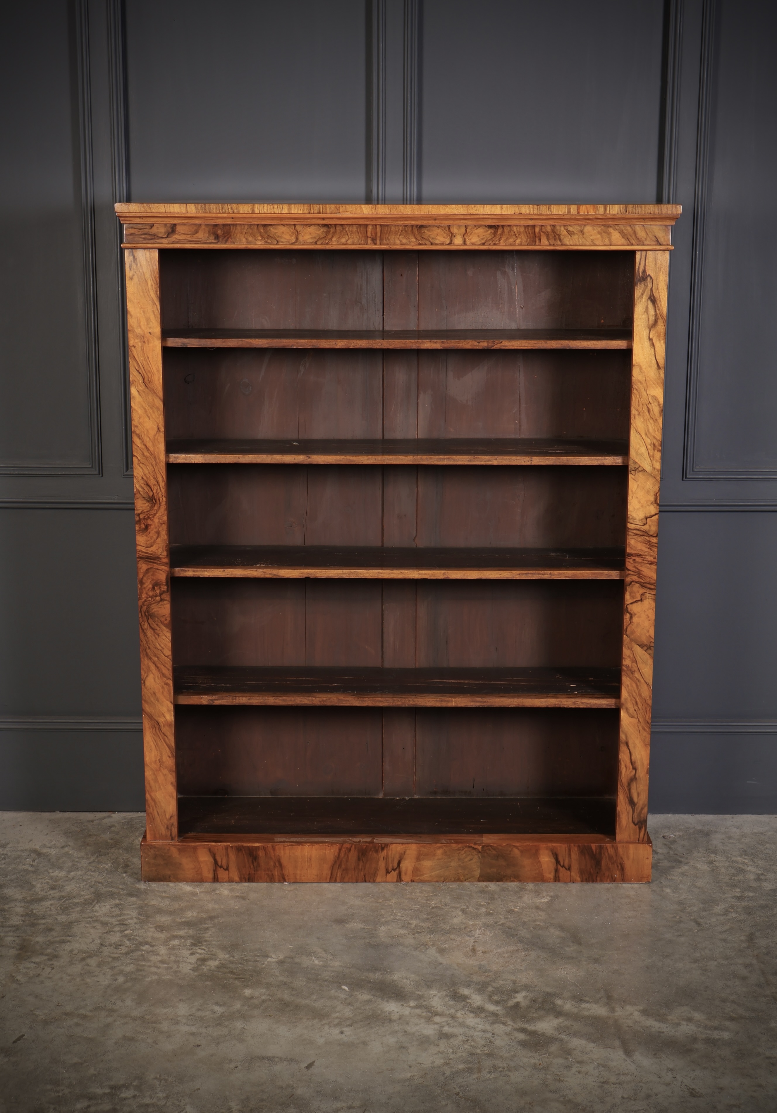 Victorian Figured Walnut Open Bookcase Antique, Walnut, Antique Bookcases 4